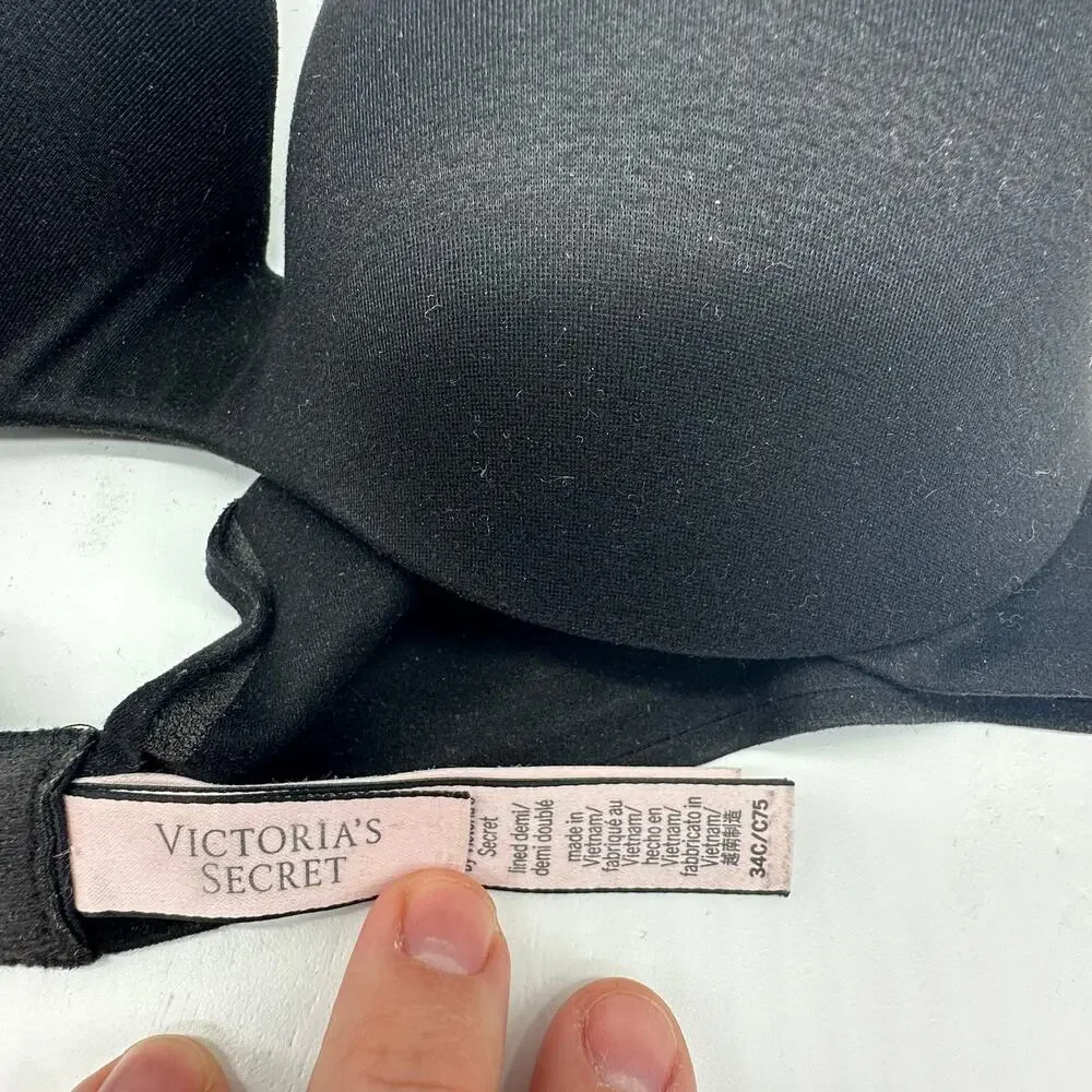 Victoria's Secret Red and Black Lined Demi Bras Size 34C Lot of Two Sexy - Picture 5 of 10